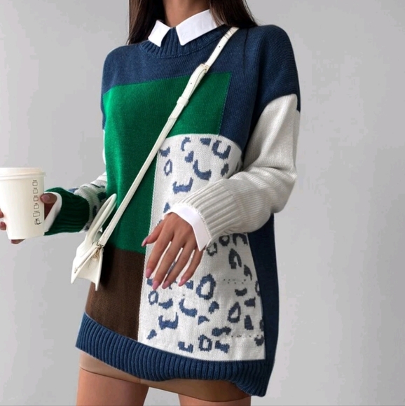 Colorblock Drop Shoulder Sweater Without Shirt - Picture 4 of 4